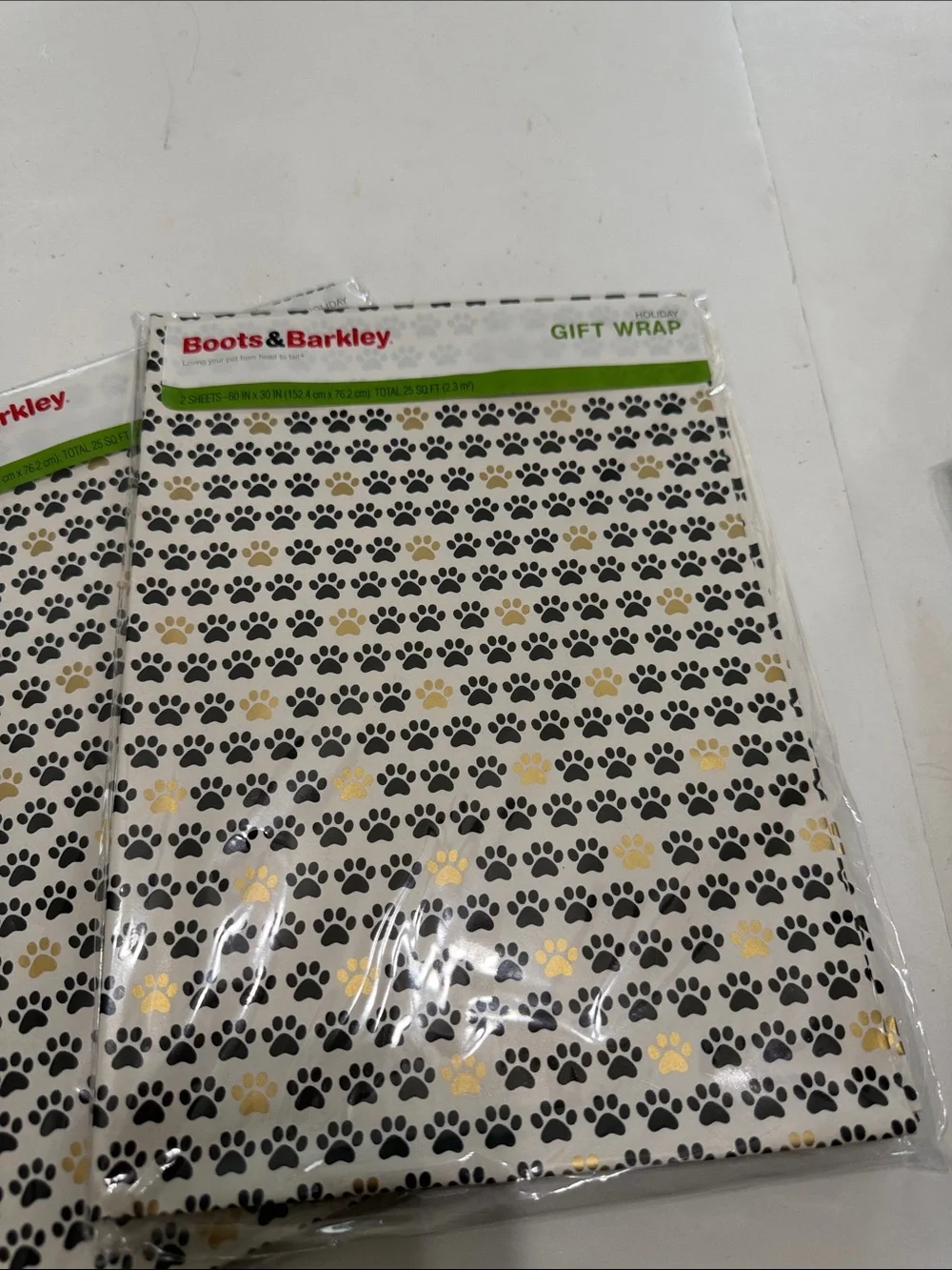 Boots & Barkley Black, Gold and White Paw Print Gift Wrap Sheets Set of 3